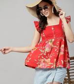 Printed flutter sleeve top