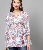 White and red ethnic floral printed top