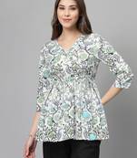 White and black ethnic floral printed top