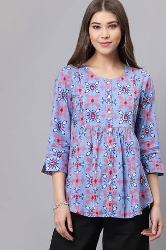 Light blue printed top