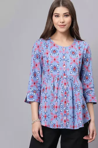 Light blue printed top