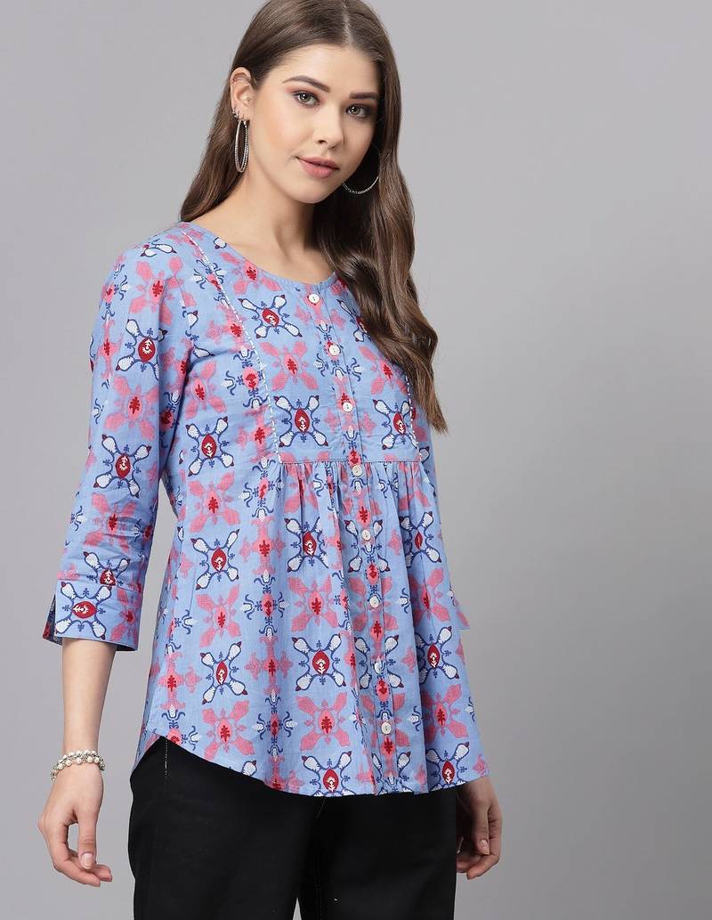 Light blue printed top