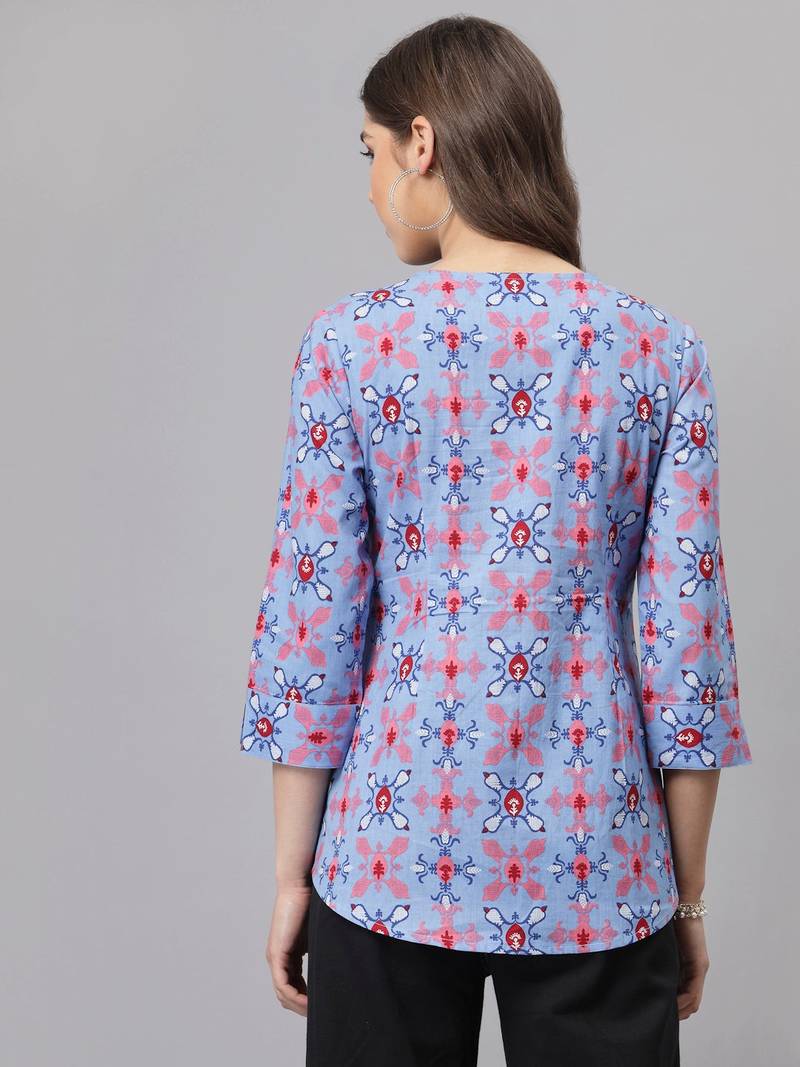 Light blue printed top