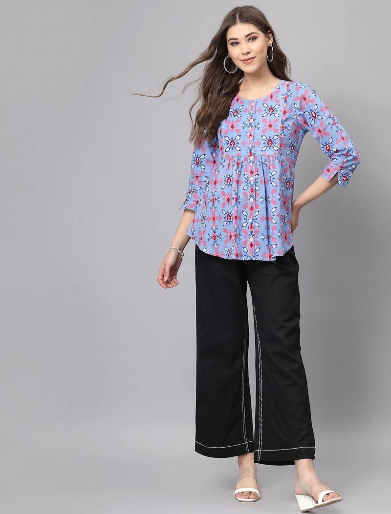 Light blue printed top