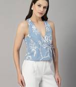 Light blue floral printed wrap top