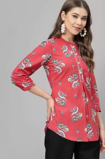 Red floral printed top
