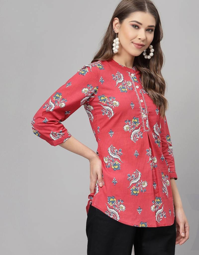 Red floral printed top