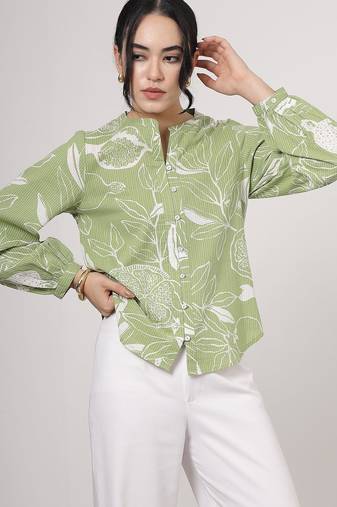 Printed cotton top - light green