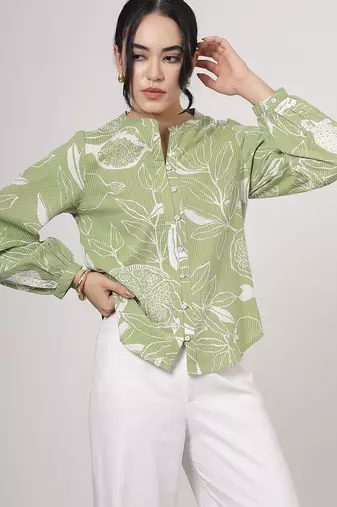 Printed cotton top - light green