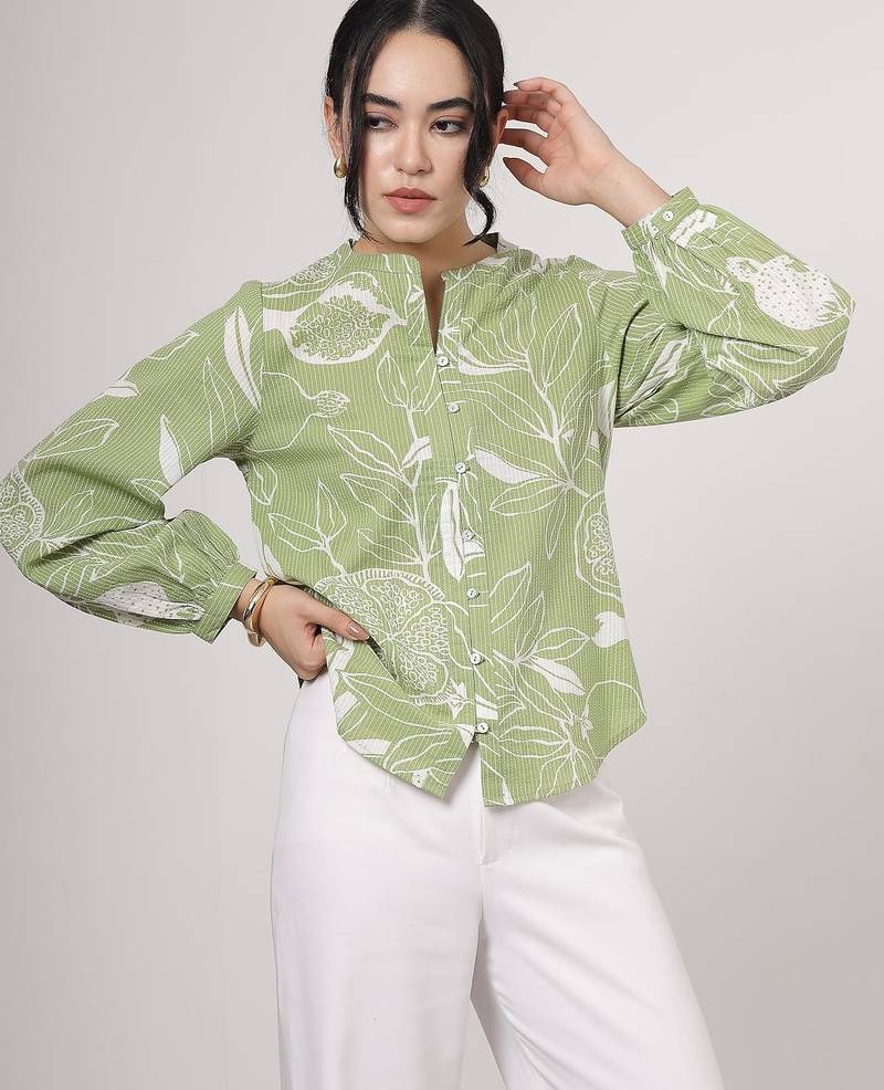 Printed cotton top - light green
