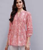 Coral floral printed a-line top