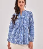 Blue floral printed a-line top