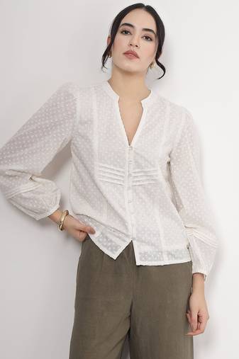 Solid white dobby cotton top