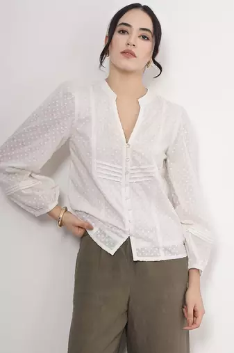 Solid white dobby cotton top