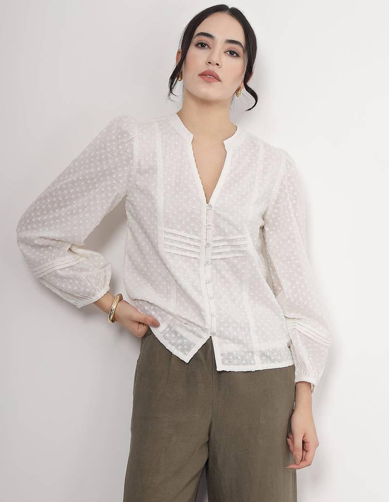 Solid white dobby cotton top