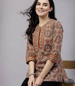 Rust printed top with sequin yoke