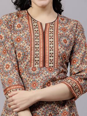 Rust printed top with sequin yoke 2