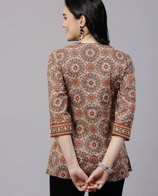 Rust printed top with sequin yoke 3