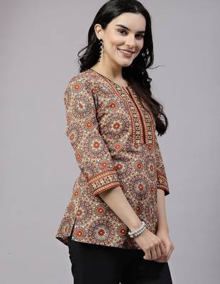 Rust printed top with sequin yoke 4