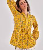 Mustard floral printed a-line top