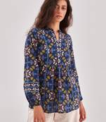 Navy blue floral printed a-line top