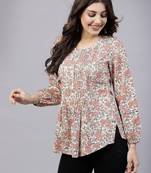 Peach ditsy print top with pintucks & button closure