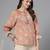 Apricot crush floral print puff sleeve cotton top with lace inserts, tie up neck & side slits