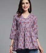 Soft purple floral printed v neck cotton top
