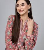 Flamingo pink floral printed v-neck gathered top