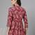 Crimson red paisley print gathered top with mandarin collar, 3/4 sleeves & sequinned yoke