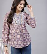 Pink floral printed top with lace & embellished yoke