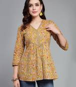 Tuscany yellow floral printed v-neck empire top