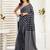 Black digital printed linen ready to wear designer saree with unstitched blouse