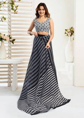 Black digital printed linen ready to wear designer saree with unstitched blouse 5