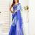 Blue digital printed linen ready to wear designer saree with unstitched blouse