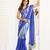 Blue digital printed linen ready to wear designer saree with unstitched blouse