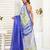Blue digital printed linen ready to wear designer saree with unstitched blouse