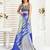 Blue digital printed linen ready to wear designer saree with unstitched blouse