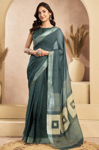 Digital printed linen ready to wear pocket saree with unstitched blouse