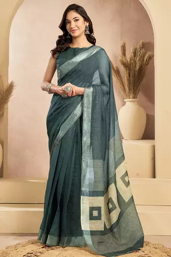 Digital printed linen ready to wear pocket saree with unstitched blouse