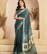 Digital printed linen ready to wear pocket saree with unstitched blouse