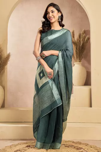 Digital printed linen ready to wear pocket saree with unstitched blouse