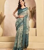 Digital printed linen ready to wear designer saree with unstitched blouse