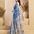 Blue digital printed linen ready to wear designer saree with unstitched blouse