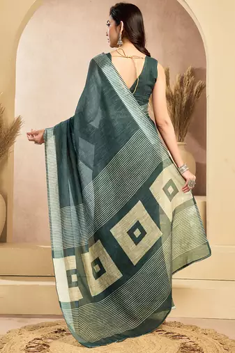 Digital printed linen ready to wear pocket saree with unstitched blouse