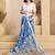 Blue digital printed linen ready to wear designer saree with unstitched blouse