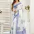 Blue digital printed linen ready to wear designer saree with unstitched blouse