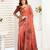Brown digital printed linen ready to wear designer saree with unstitched blouse