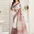 Green digital printed linen ready to wear designer saree with unstitched blouse