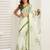 Green digital printed linen ready to wear designer saree with unstitched blouse